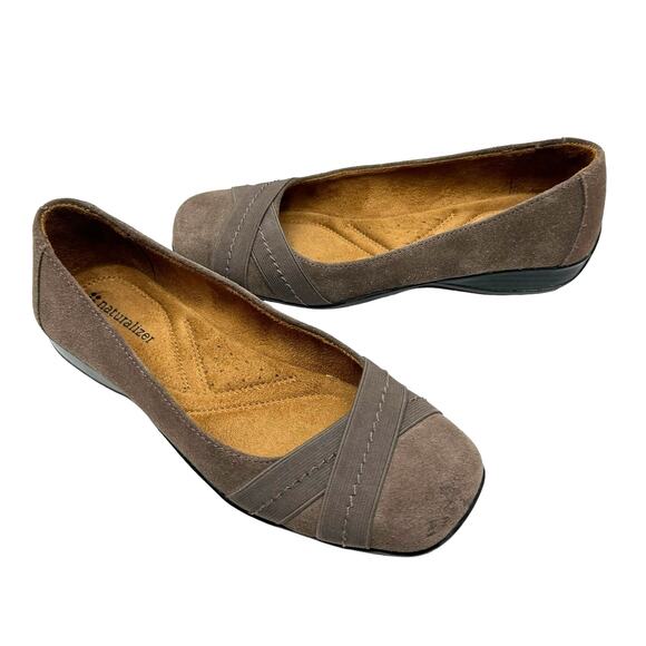 Naturalizer Creaver Taupe Suede Leather Square Toe Slip On Comfort Flats - Picture 1 of 11